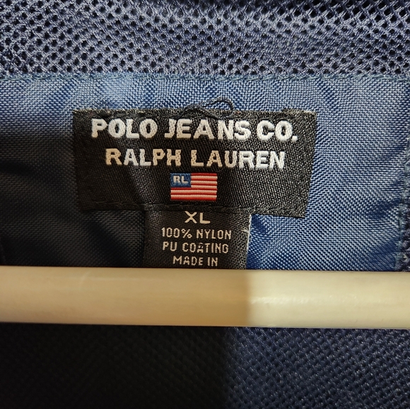 POLO JEANS CO RALPH LAUREN Navy Blue Red Long 100% Nylon Parka Windbreaker sz XL - Picture 9 of 13